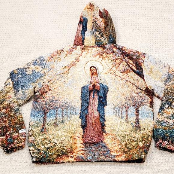 Nickscacchetti Jaquard Tapestry Jesus/ Blessed Mother Mary Hoodie Adult Med NWOT - Picture 8 of 16